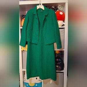 Vintage Emerald Green Textured Two-Piece Dress & Jacket
